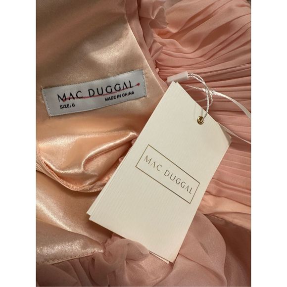 MAC DUGGAL CHIFFON RUCHED ILLUSION RAGLAN SLEEVE RUFFLED GOWN SIZE US 6 - Picture 9 of 10